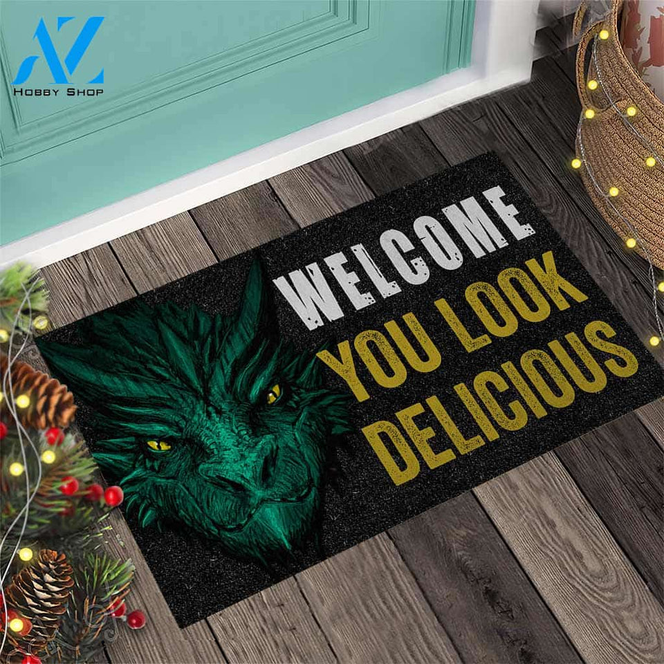 Welcome You Look Delicious - Dragon Doormat