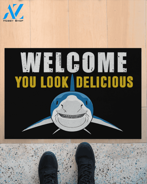 Welcome You Look Delicious, Funny Shark Doormat