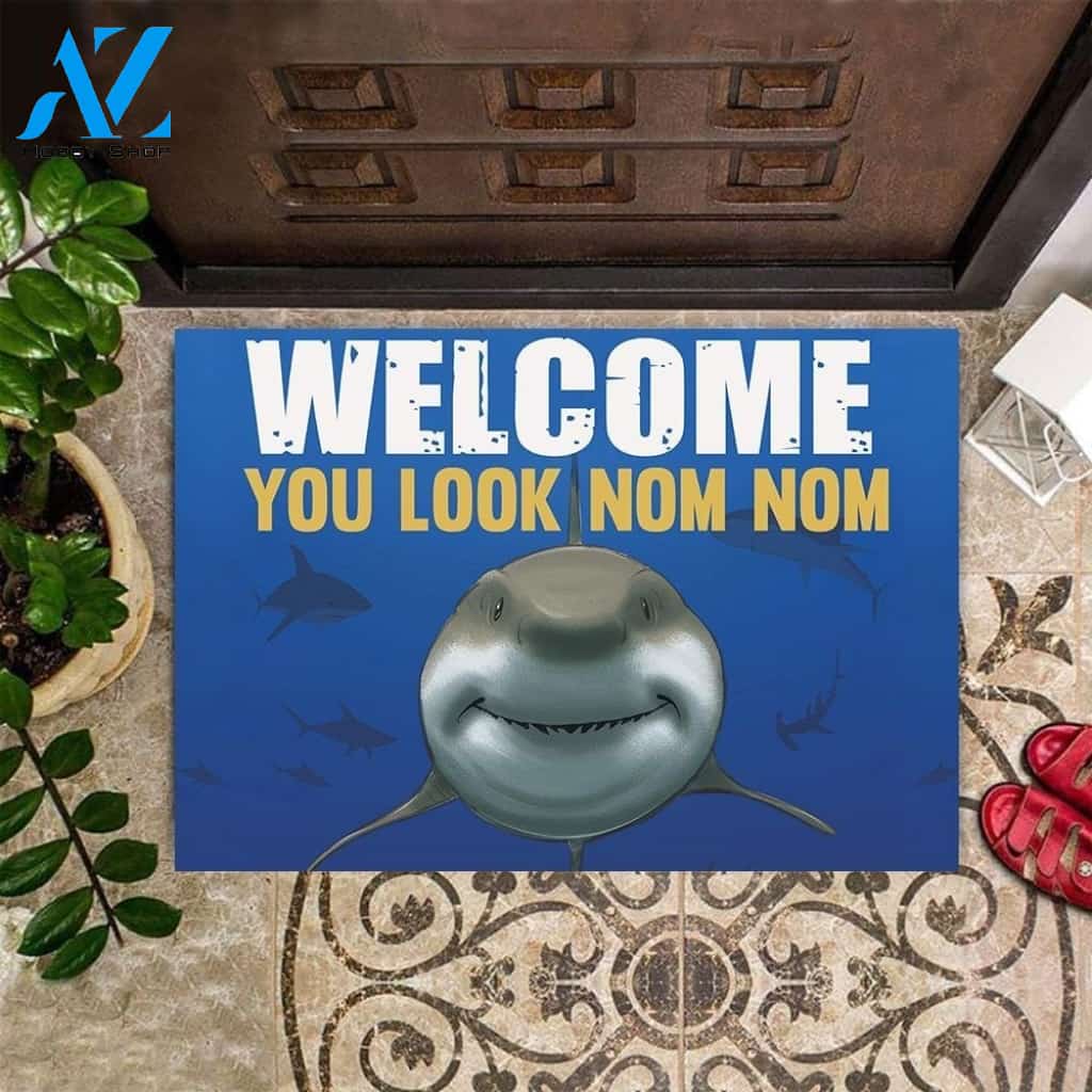 Welcome You Look Nom Nom Shark Doormat Welcome Mat Housewarming Gift Home Decor Funny Doormat Gift For Friend Gift Idea For Shark Lovers