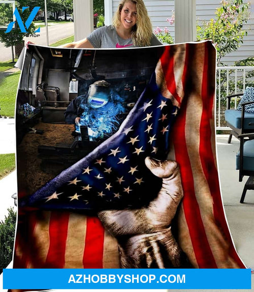 Welder American Flag Fleece Blanket