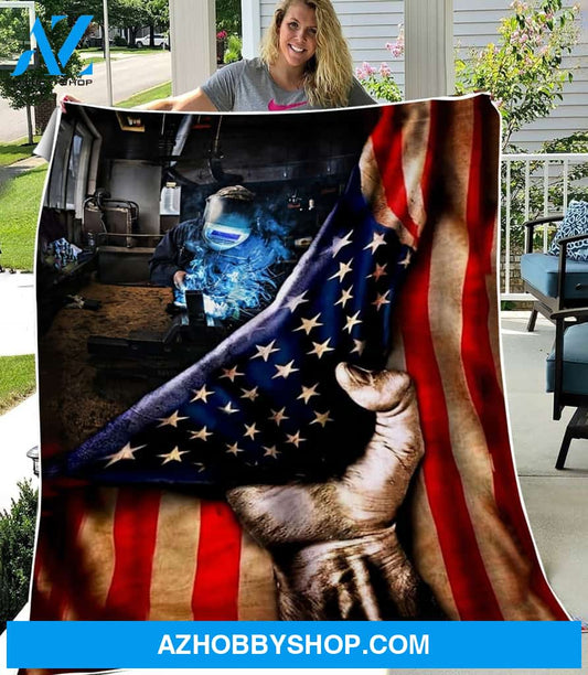 Welder American Flag Fleece Blanket