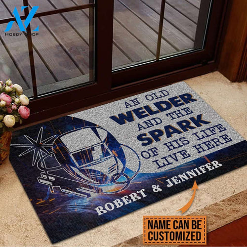 Welder The Spark Of His Life Live Here Custom Doormat | Welcome Mat | House Warming Gift
