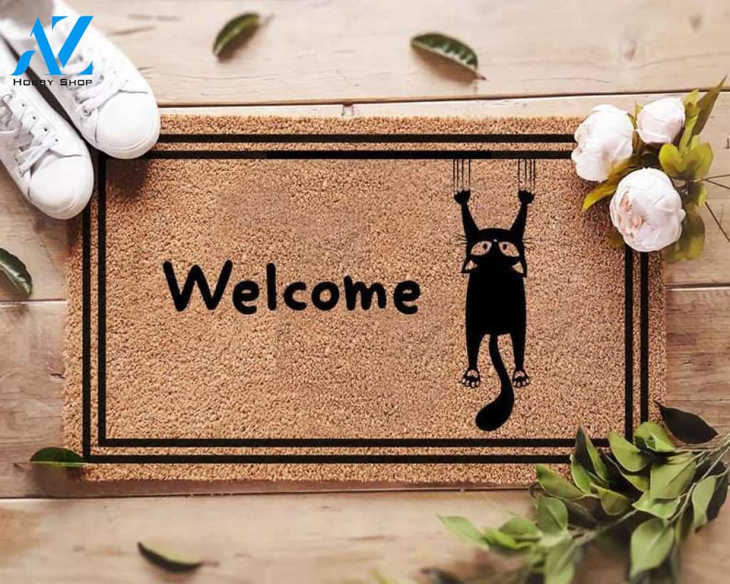 Wellcom Cat Doormat Welcome Mat House Warming Gift Home Decor Gift for Cat Lovers Funny Doormat Gift Idea