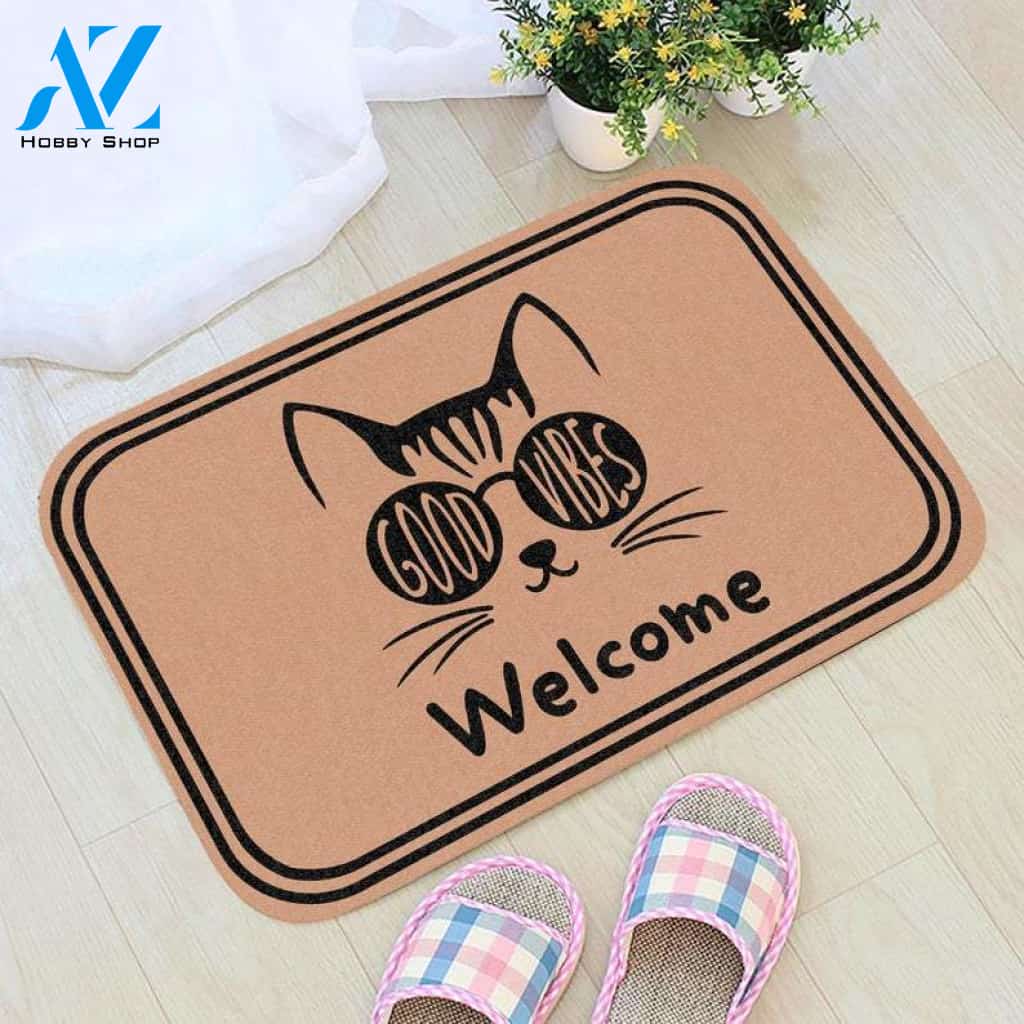 Wellcome Cat Doormat Indoor and Outdoor Doormat Warm House Gift Welcome Mat Gift for Friend Family