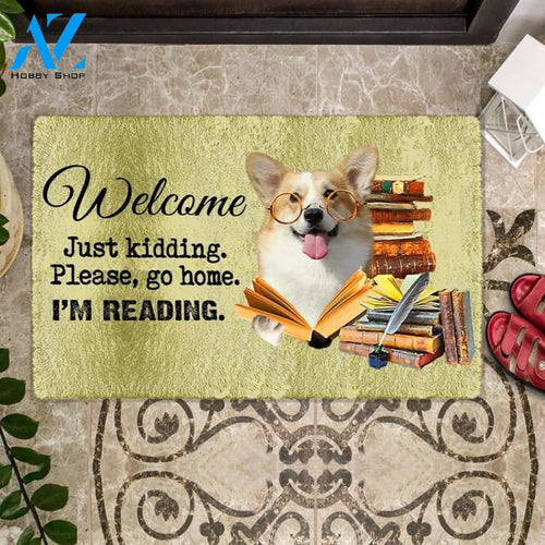 Welsh Corgi I'm Reading Dog Doormat