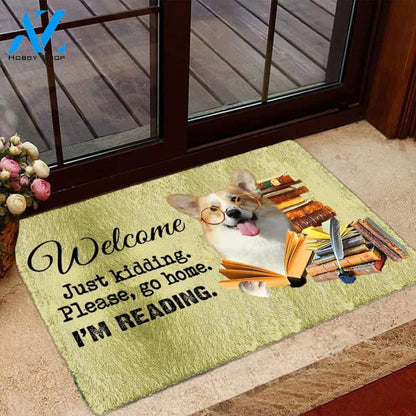 Welsh Corgi I'm Reading Dog Doormat