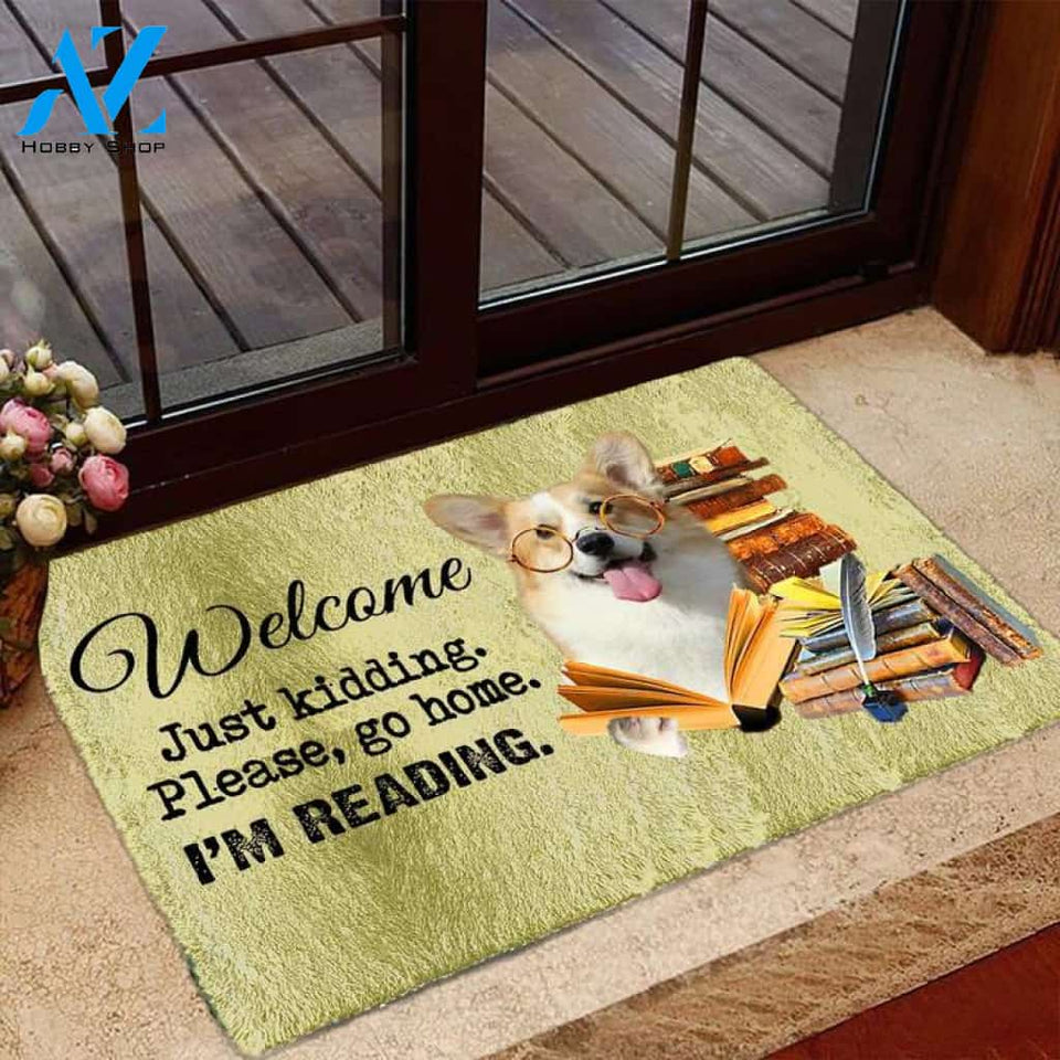 Welsh Corgi I'm Reading Dog Doormat