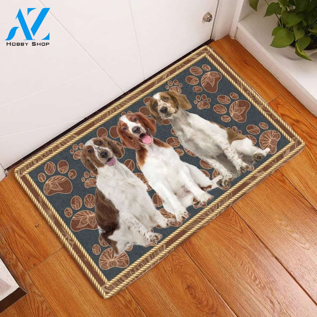 Welsh Springer Spaniel Flower Paw Doormat