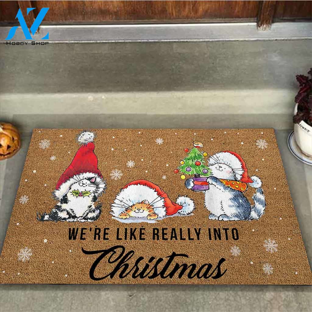 We’re Like Really Into Christmas – Cat Easy Clean Welcome DoorMat | Felt And Rubber | 40x60 cm | 45x75 cm | 60x90 cm | Colorful | DO1218