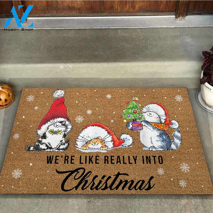 We’re Like Really Into Christmas – Cat Easy Clean Welcome DoorMat | Felt And Rubber | 40x60 cm | 45x75 cm | 60x90 cm | Colorful | DO1218