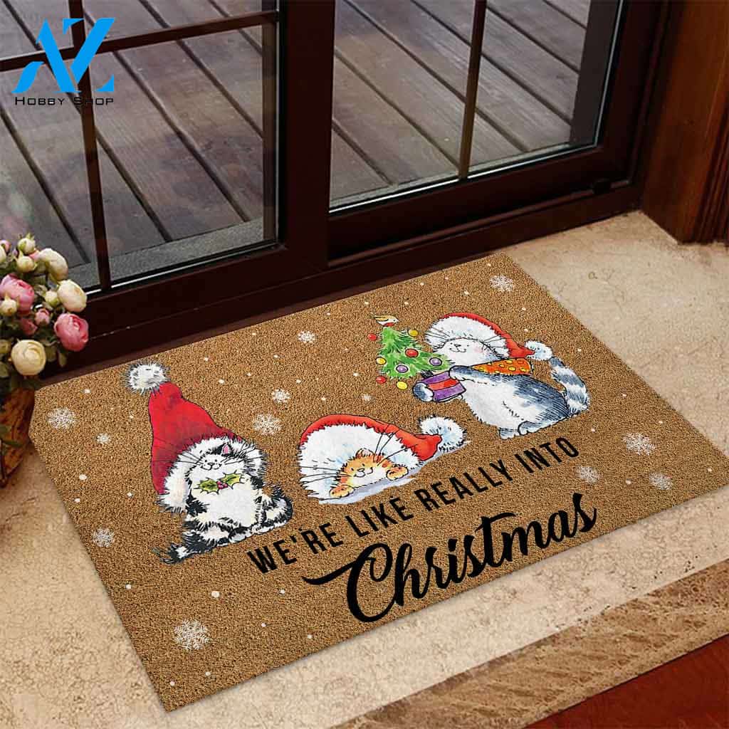We’re Like Really Into Christmas – Cat Easy Clean Welcome DoorMat | Felt And Rubber | 40x60 cm | 45x75 cm | 60x90 cm | Colorful | DO1218