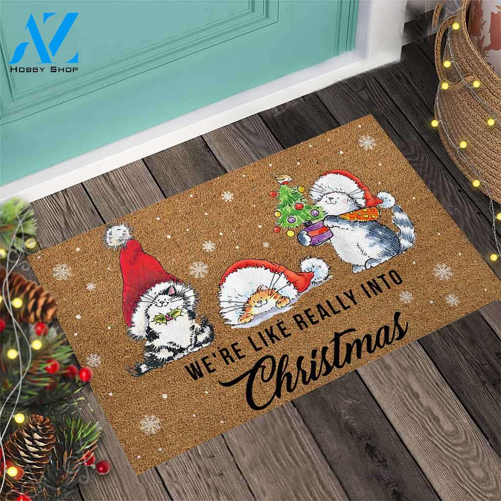 We’re Like Really Into Christmas – Cat Easy Clean Welcome DoorMat | Felt And Rubber | 40x60 cm | 45x75 cm | 60x90 cm | Colorful | DO1218