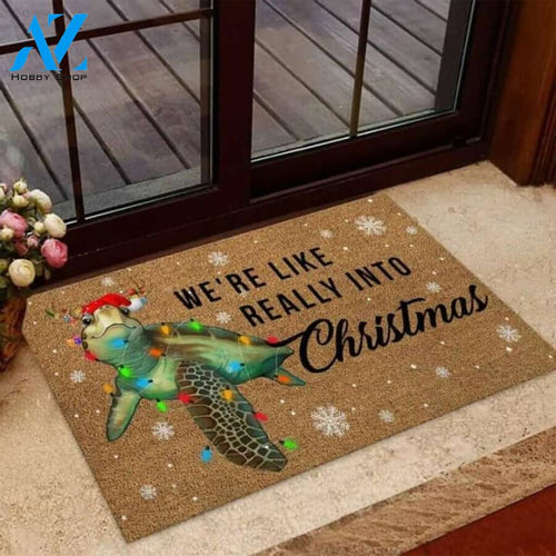 We're Like Really Into Christmas Turtle Coir Pattern Print Doormat | Welcome Mat | House Warming Gift