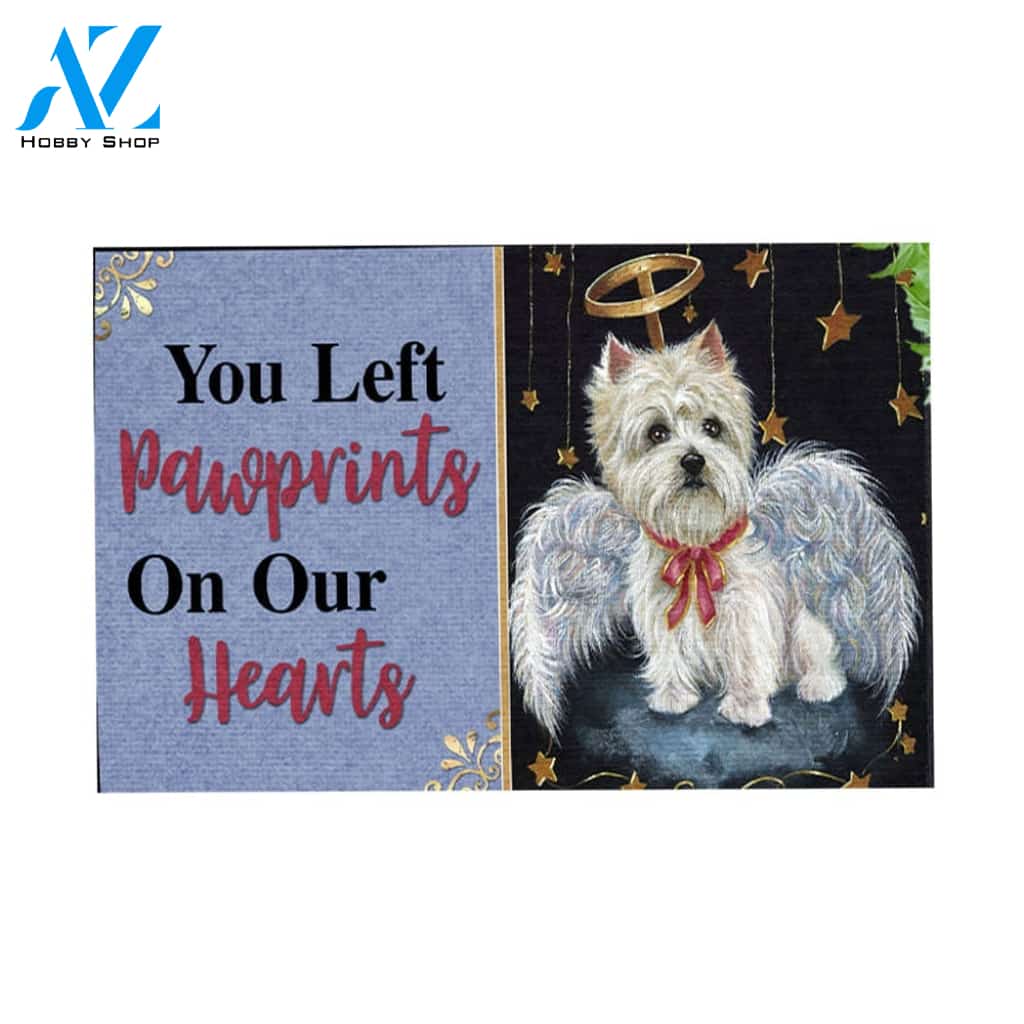 West Highland Terrier Angel Pawprints On Our Hearts Doormat Welcome Mat Housewarming Gift Home Decor Funny Doormat Gift for Dog Lovers Gift for Friend