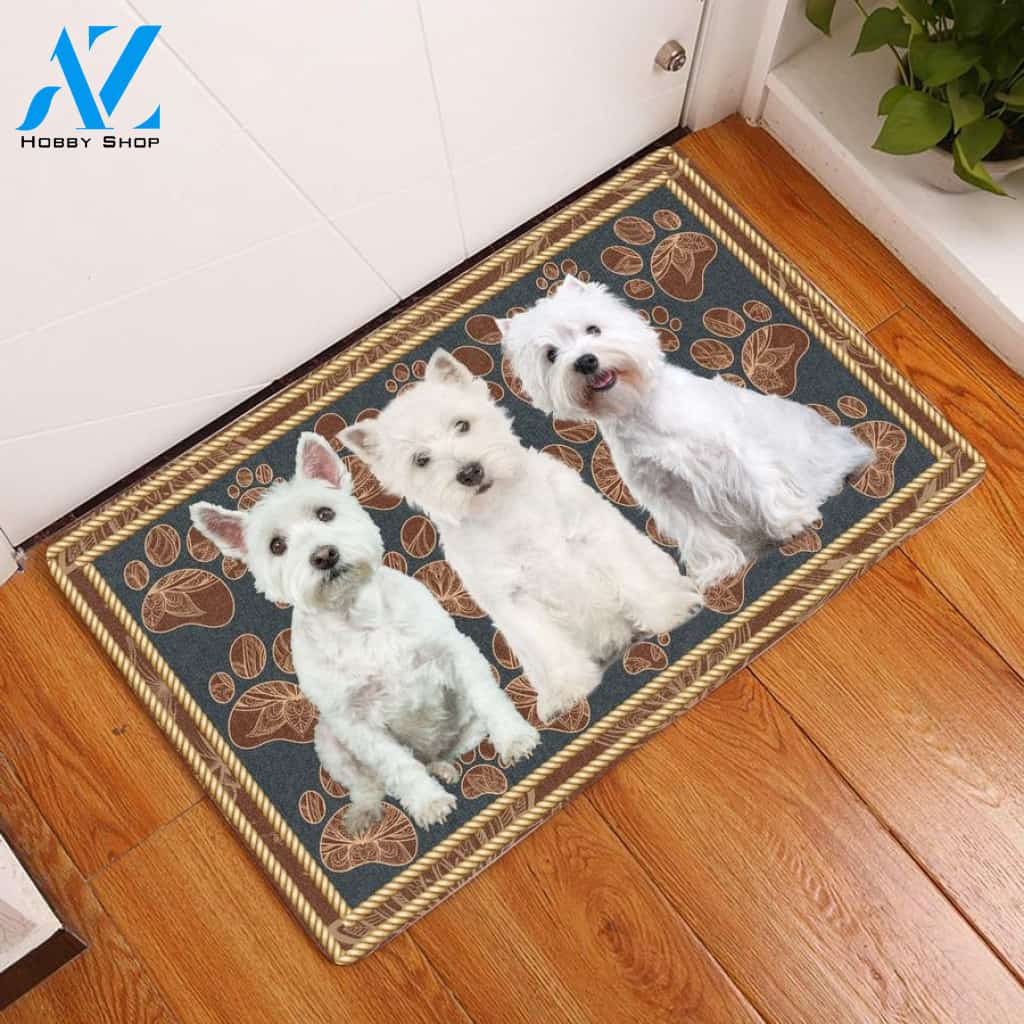 West Highland White Flower Paw Doormat
