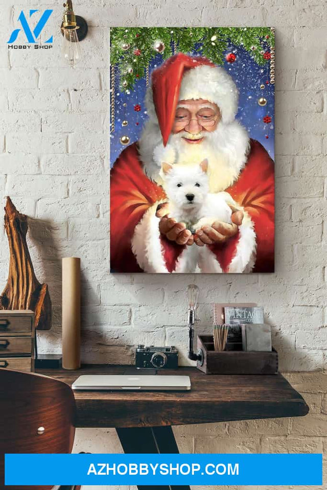 West Highland White Terrier Cherish Santa Christmas Canvas And Poster, Wall Decor Visual Art