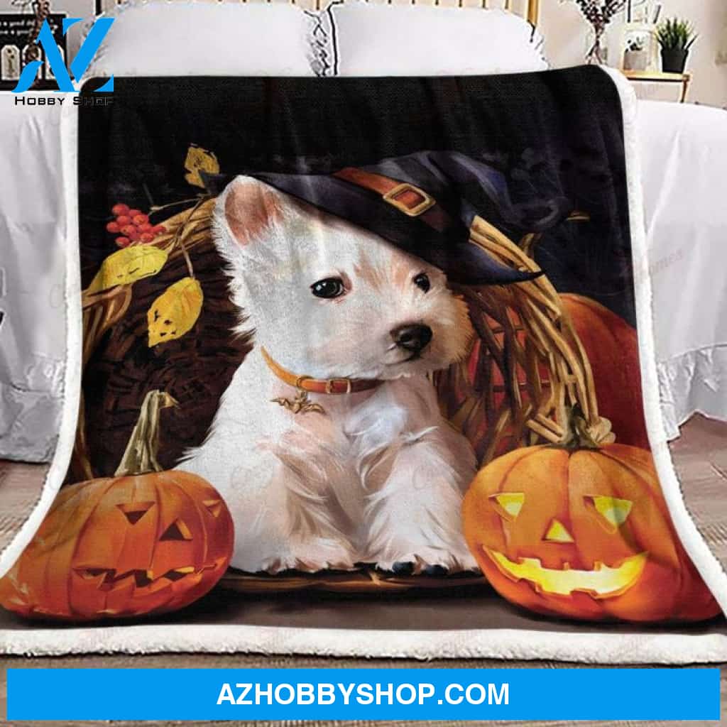 WEST HIGHLAND WHITE TERRIER HALLOWEEN Fleece Blankets, Halloween Blanket, Halloween Throw Blanket, Halloween Fleece Blanket