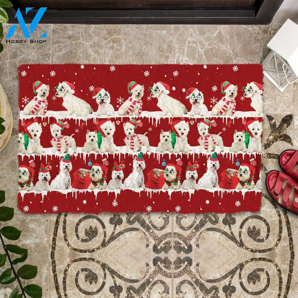 West Highland White Terrier Westie Snow Merry Christmas Doormat