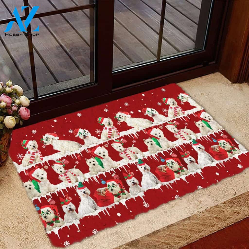West Highland White Terrier Westie Snow Merry Christmas Doormat