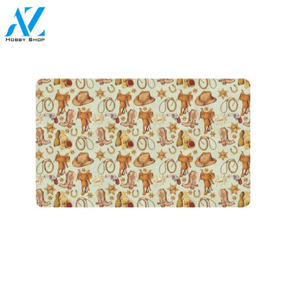 Western Cowboy Design Pattern Rubber Doormat