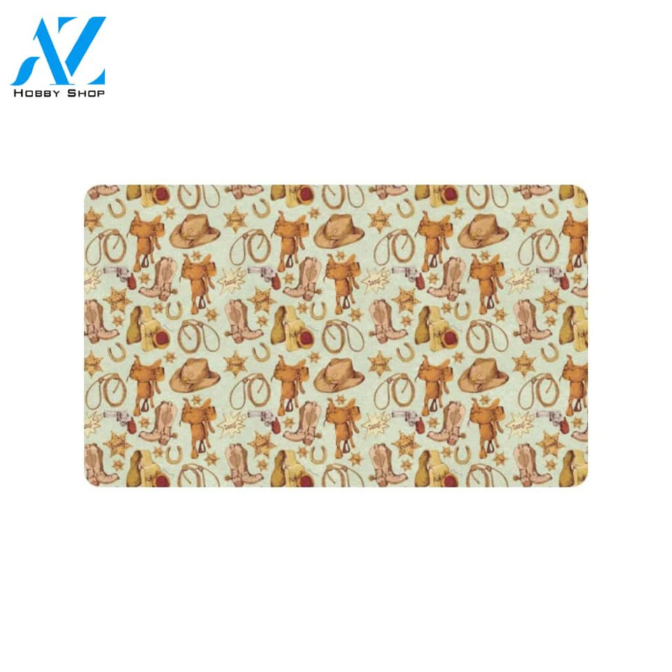 Western Cowboy Design Pattern Rubber Doormat