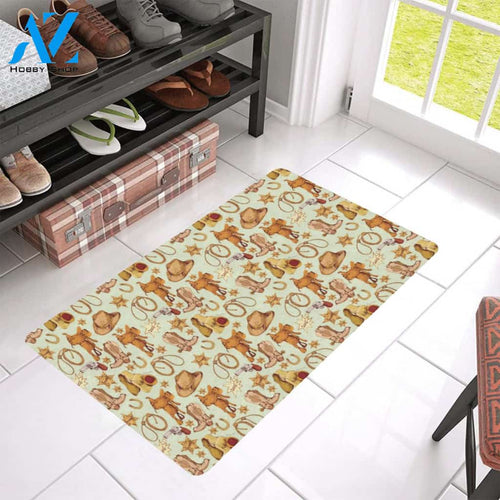 Western Cowboy Design Pattern Rubber Doormat