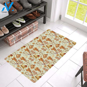 Western Cowboy Design Pattern Rubber Doormat