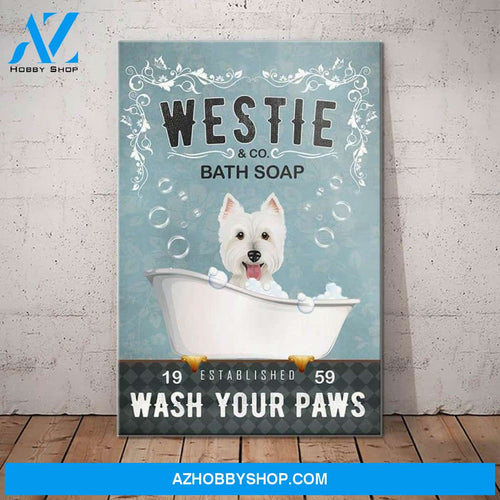 Westie Dog Bath Soap Company Canvas Wall Art, Wall Decor Visual Art