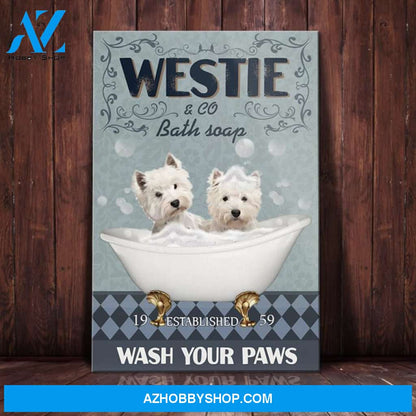 Westie Dog Bath Soap Company Canvas Wall Art, Wall Decor Visual Art
