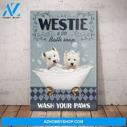 Westie Dog Bath Soap Company Canvas Wall Art, Wall Decor Visual Art