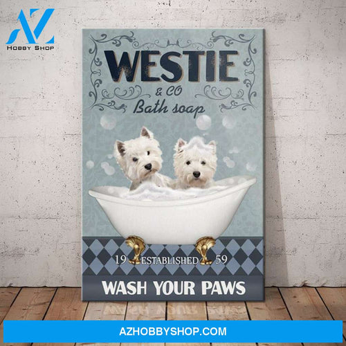 Westie Dog Bath Soap Company Canvas Wall Art, Wall Decor Visual Art