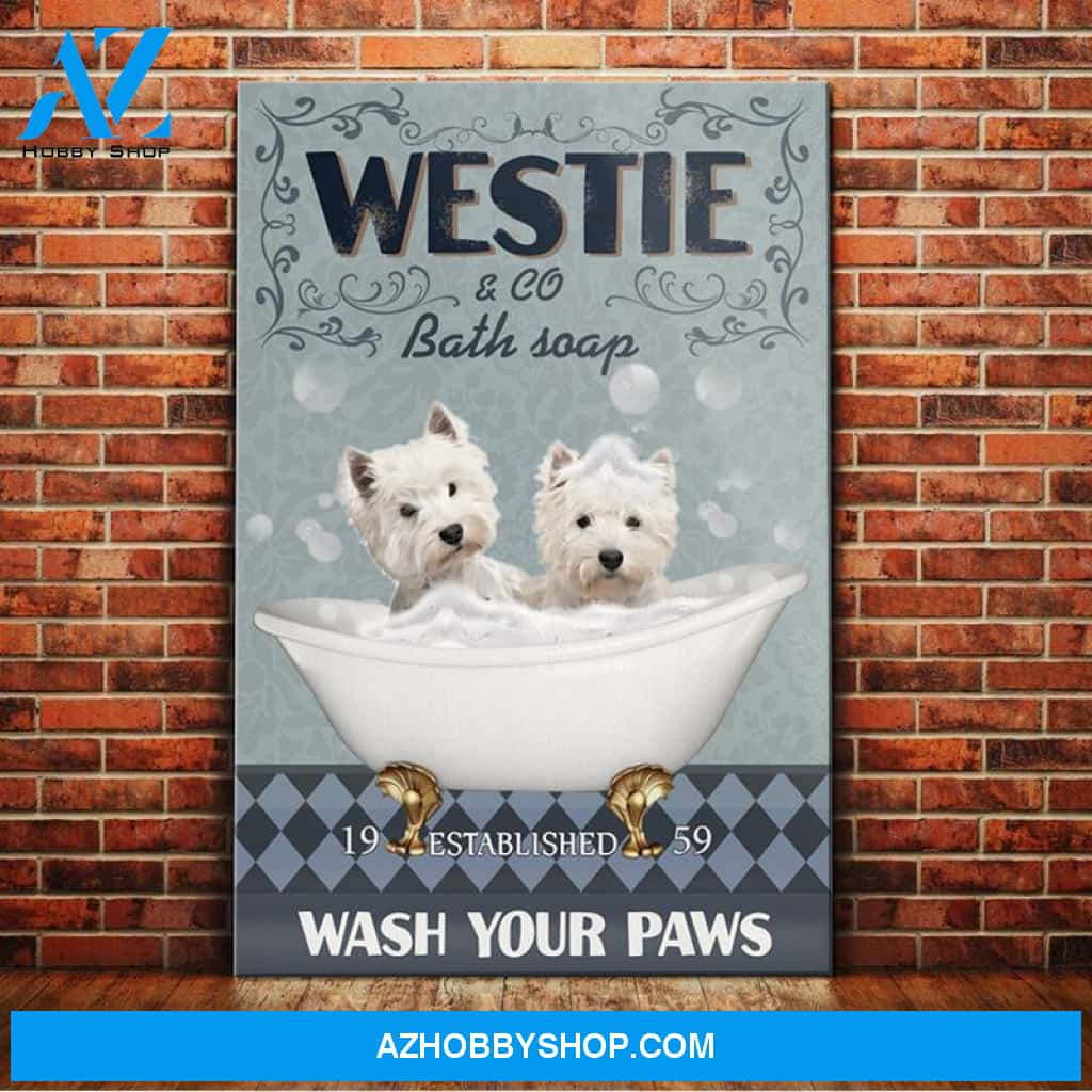 Westie Dog Bath Soap Company Canvas Wall Art, Wall Decor Visual Art