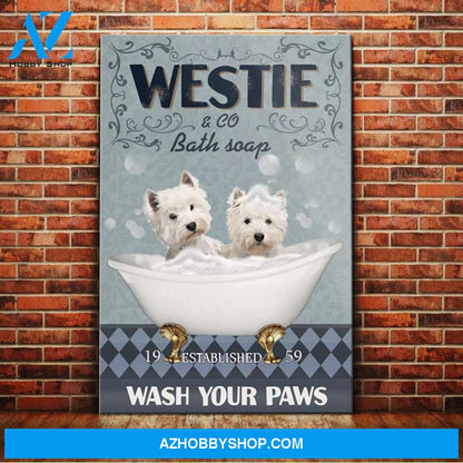 Westie Dog Bath Soap Company Canvas Wall Art, Wall Decor Visual Art
