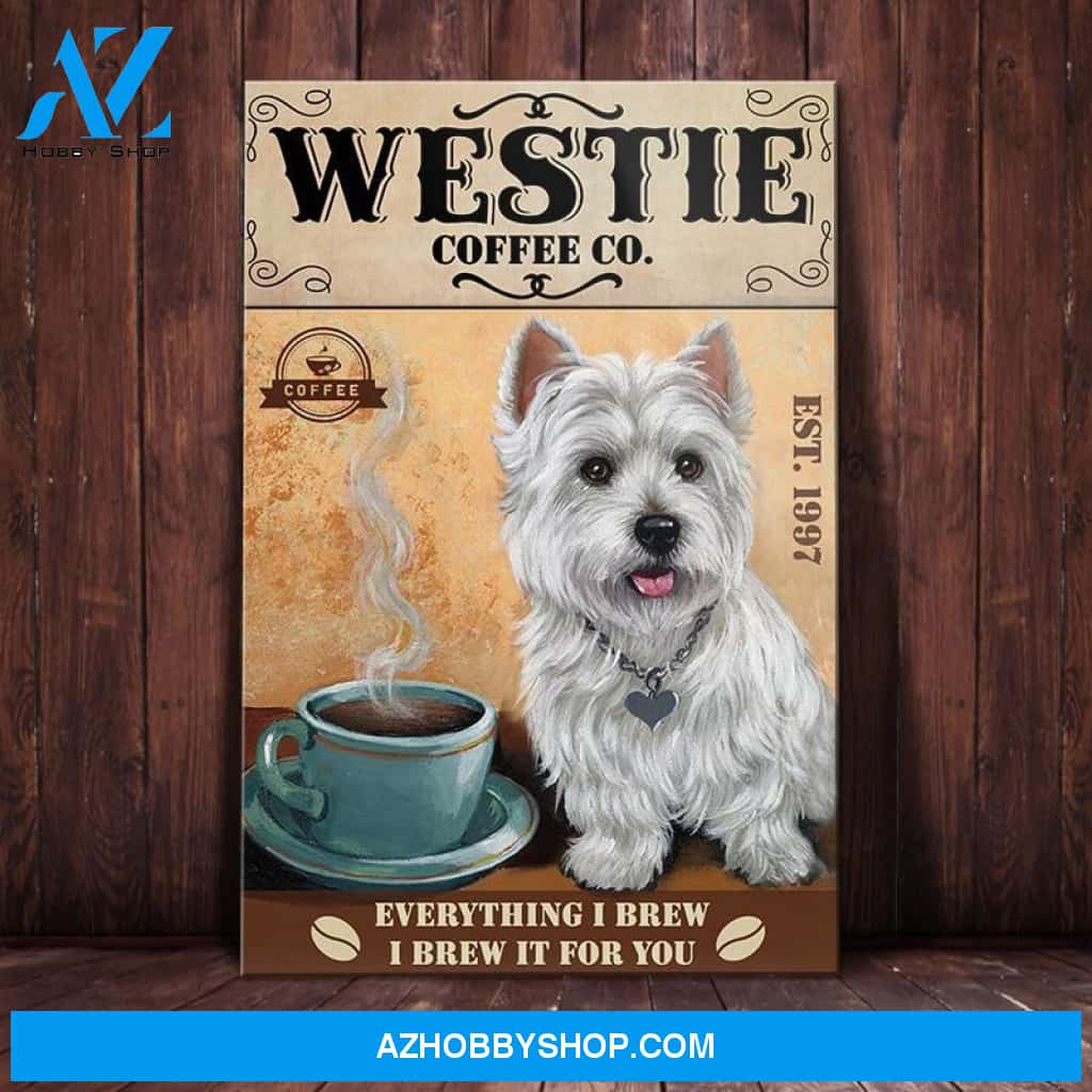Westie Dog Coffee Company Canvas Wall Art, Wall Decor Visual Art