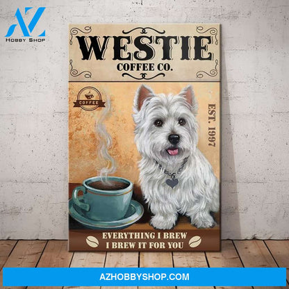 Westie Dog Coffee Company Canvas Wall Art, Wall Decor Visual Art