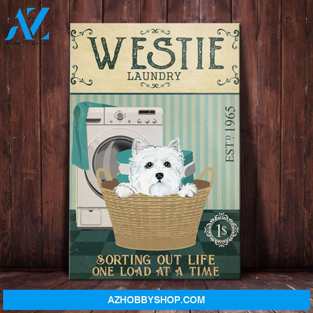 Westie Dog Laundry Room Canvas Wall Art, Wall Decor Visual Art