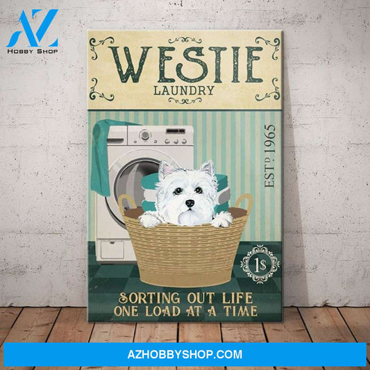 Westie Dog Laundry Room Canvas Wall Art, Wall Decor Visual Art