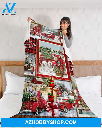 Westie Merry And Bright Fleece Blanket Gift For Westie Dog lovers Birthday Gift Home Decor Bedding Couch Sofa Soft And Comfy Cozy