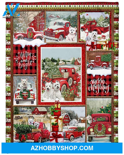 Westie Merry And Bright Fleece Blanket Gift For Westie Dog lovers Birthday Gift Home Decor Bedding Couch Sofa Soft And Comfy Cozy