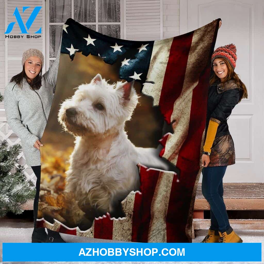 Westie Premium Blanket Behind The Flag Fleece Blanket