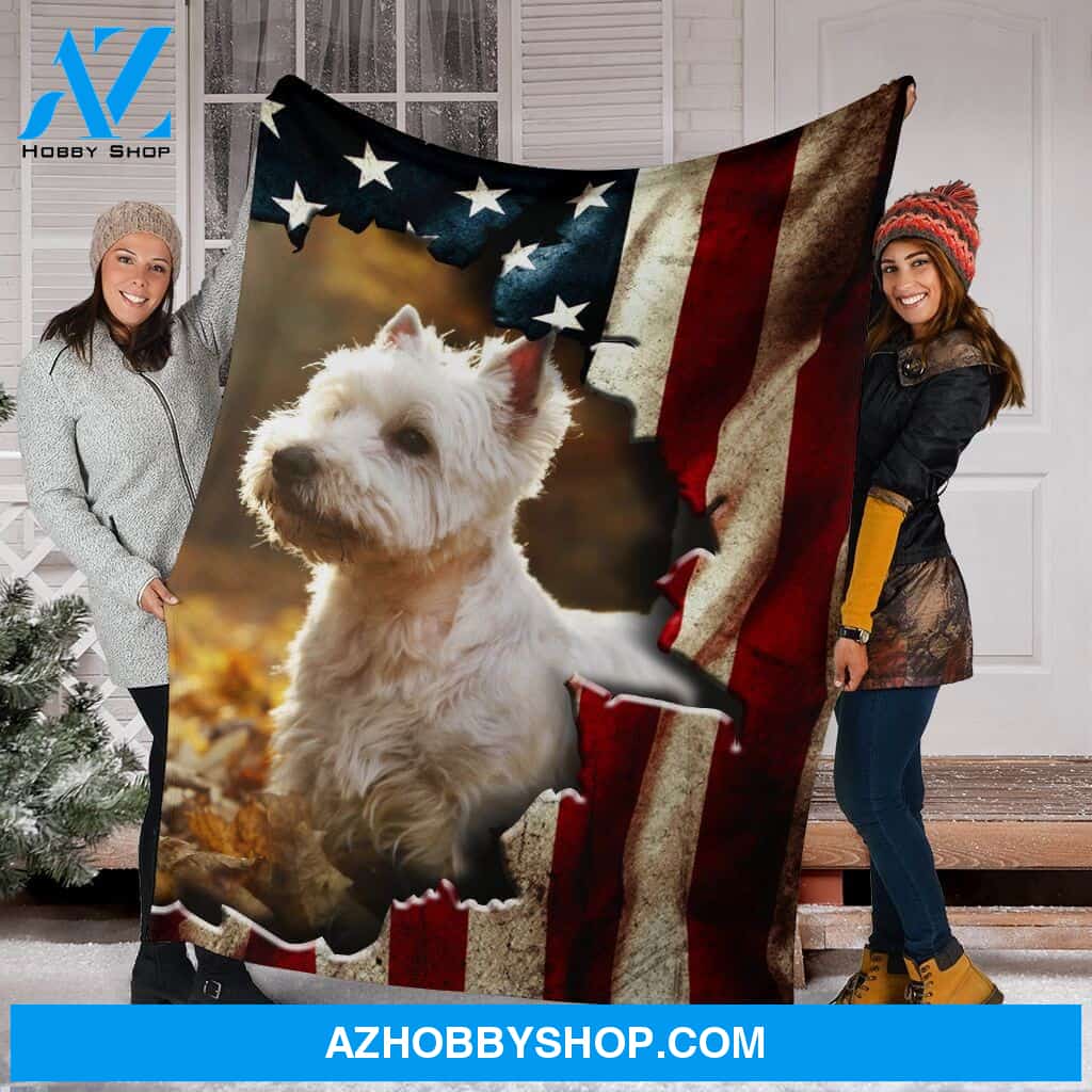 Westie Premium Blanket Behind The Flag Fleece Blanket
