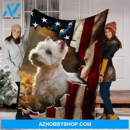 Westie Premium Blanket Behind The Flag Fleece Blanket