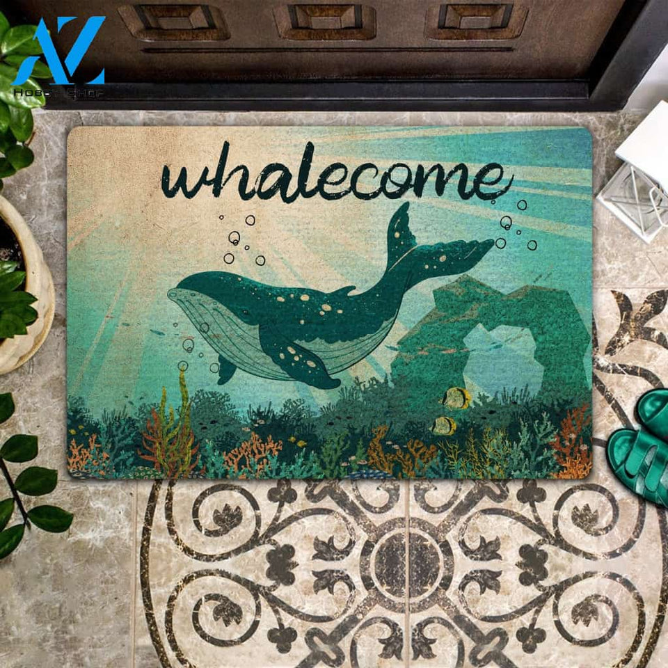 Whale Whalecome Ocean Wildlife Funny Indoor And Outdoor Doormat Gift For Whale Lovers Decor Warm House Gift Welcome Mat