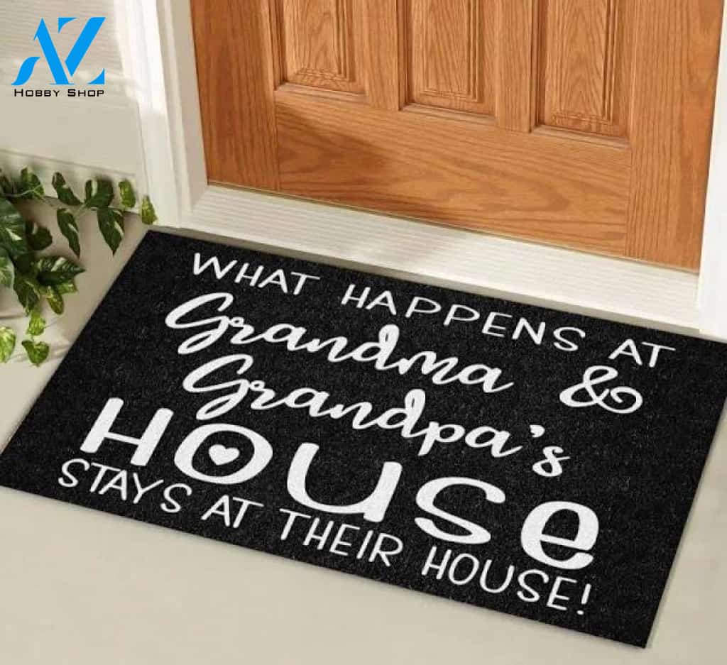 What Happens At Grandma And Grandpa's House Stays At Their House Doormat Welcome Mat Housewarming Gift Home Decor Funny Doormat Gift For Grandparent