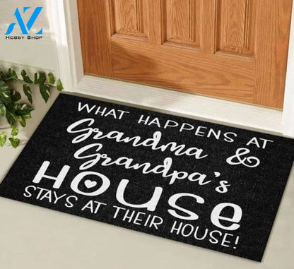 What Happens At Grandma And Grandpa's House Stays At Their House Doormat Welcome Mat Housewarming Gift Home Decor Funny Doormat Gift For Grandparent
