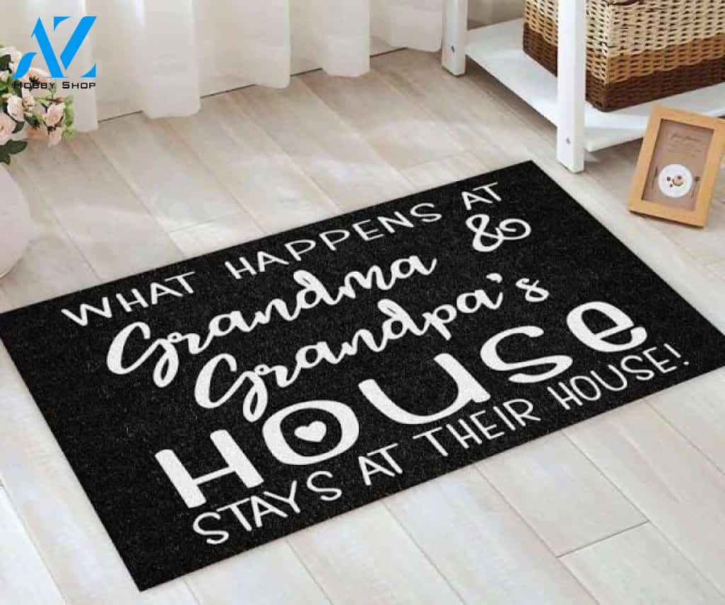 What Happens At Grandma And Grandpa's House Stays At Their House Doormat Welcome Mat Housewarming Gift Home Decor Funny Doormat Gift For Grandparent