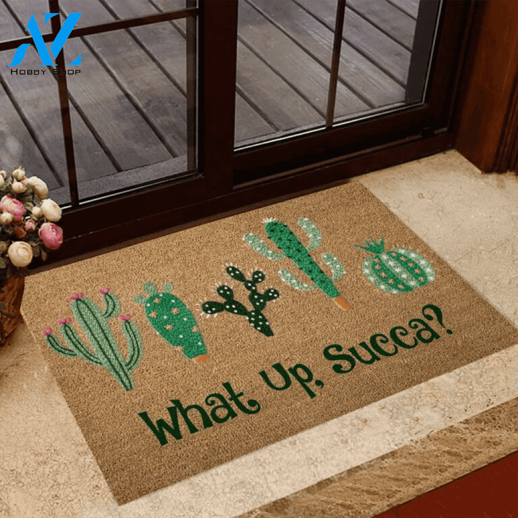 What Up Succa Cactus Coir Pattern Print Doormat | Welcome Mat | House Warming Gift