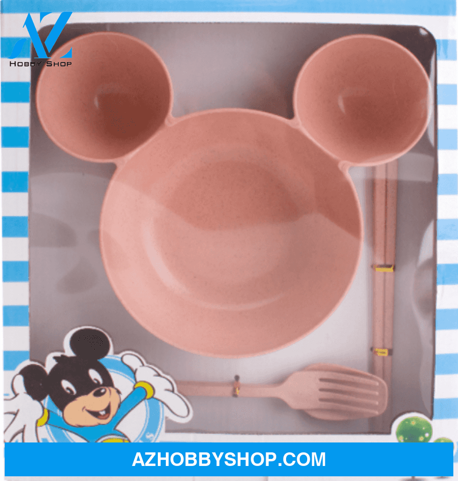 Wheat Straw Childrens Bowl Cartoon Chopsticks Fork Spoon Fruit Dish Mickeys Lovely Gift Set Pink