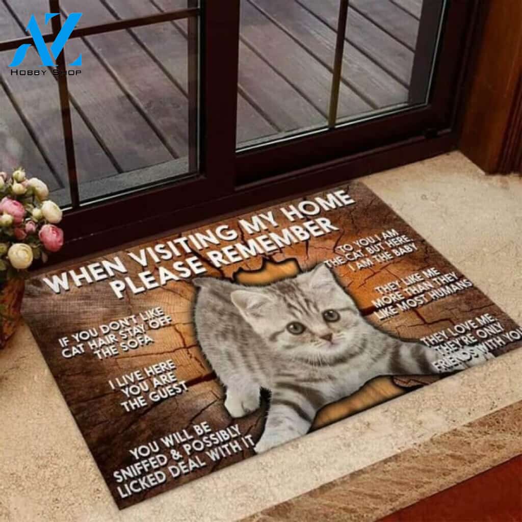 When Visiting My Home Please remember Cat Doormat | Welcome Mat | House Warming Gift