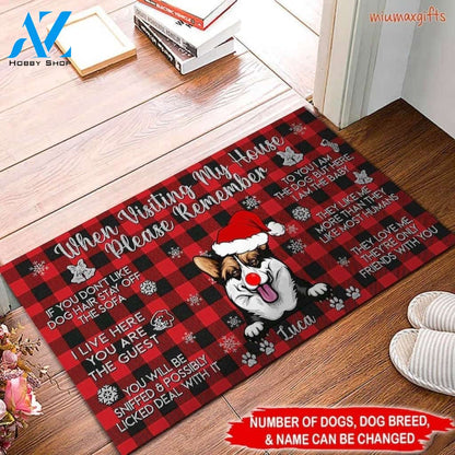 When Visiting My House Christmas Personalized Funny Doormat Gift For Dog Lovers Home Decor Warm House Gift Welcome Mat